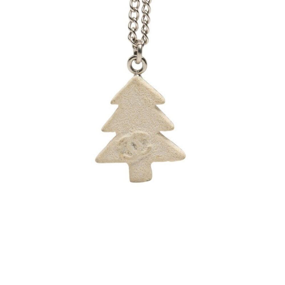 Chanel CC Logo Christmas Tree Motif Necklace 03A Silver White